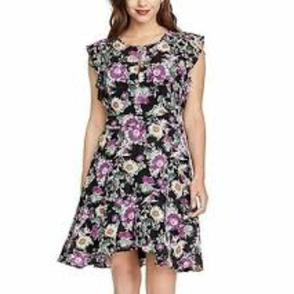 NWT $119 Rachel Roy Black Lora Floral Ruffled 4 Short Dress